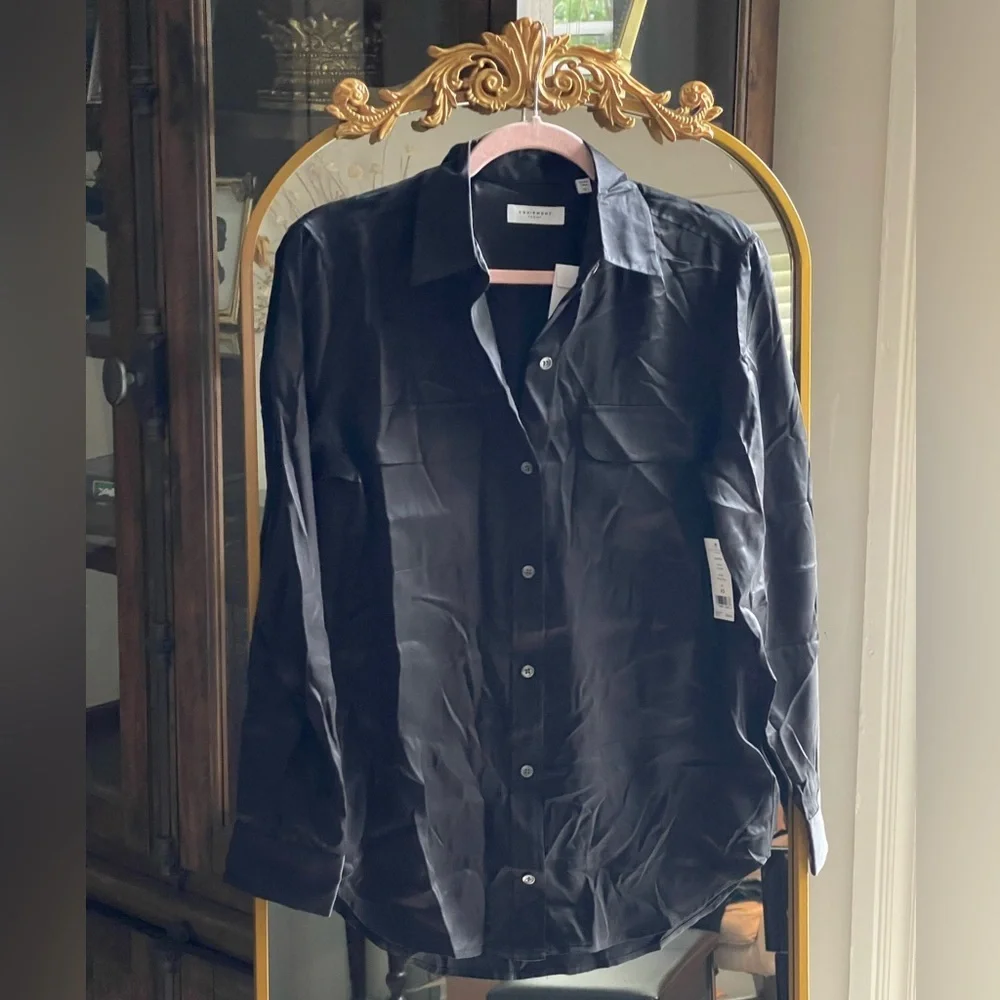 NWT Equipment SIGNATURE 100% SILK SATIN SHIRT in True Black - Picture 4 of 15